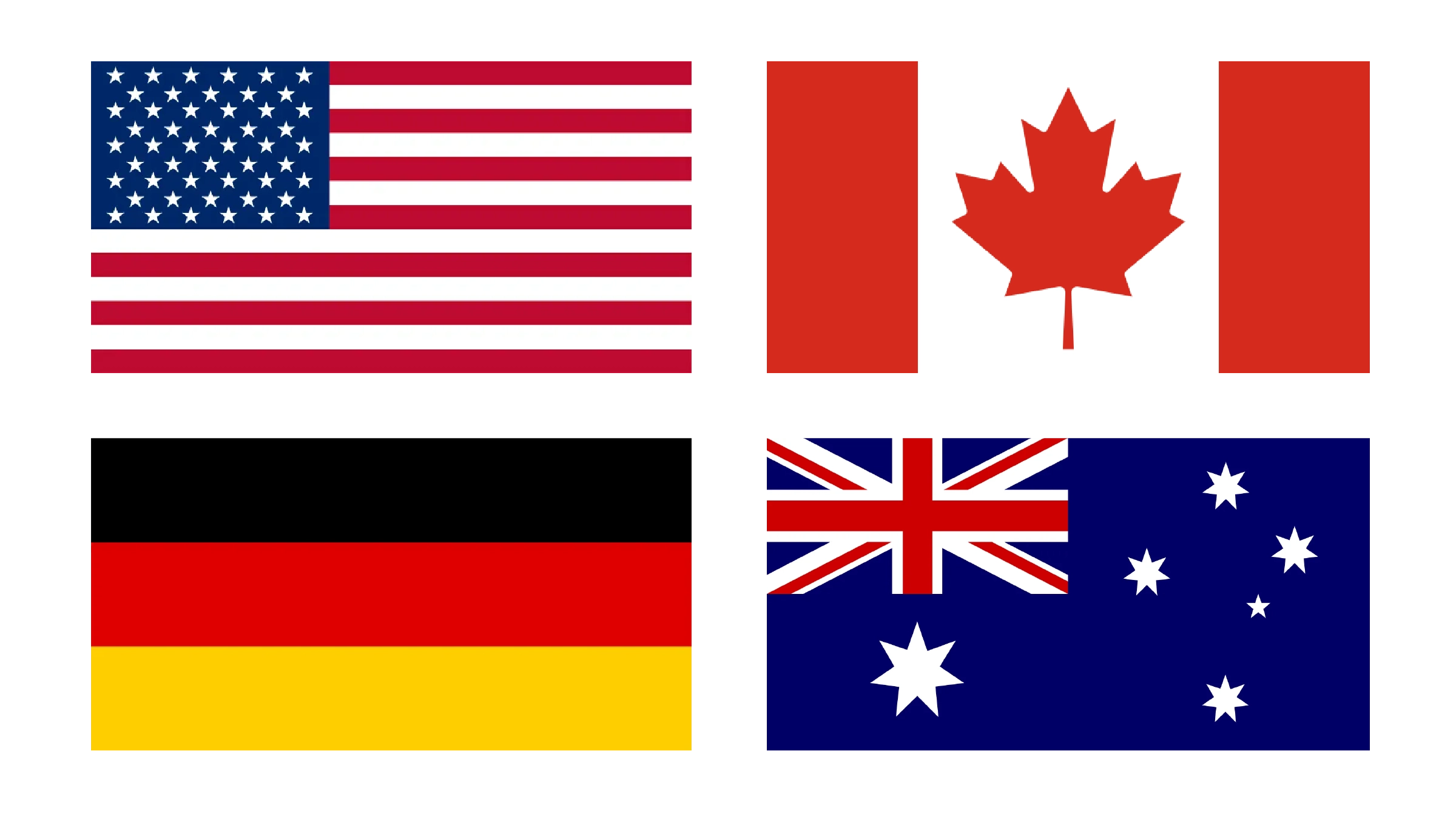 Flags of USA, Canada, Germany, and Australia