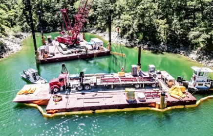 Two barges operate on a direct pipe project.